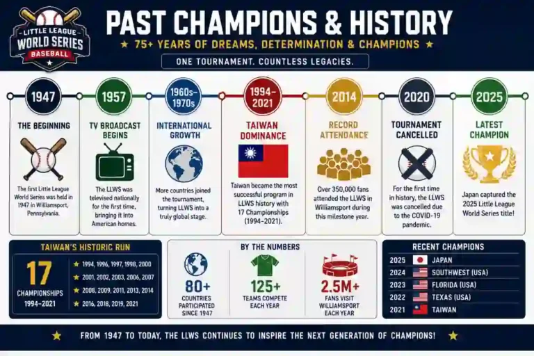 Little League World Series history, including the first 1947 tournament, Taiwan’s championship dominance, the canceled 2020 season, and the 2025 world champion.
