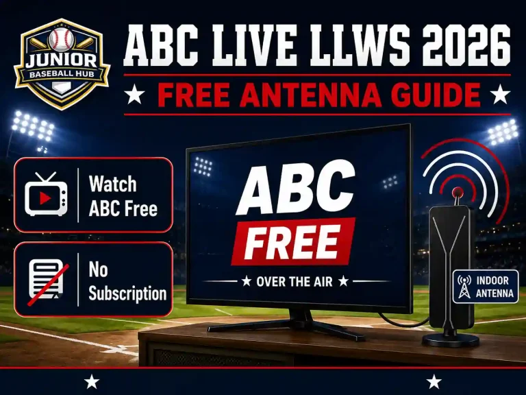 ABC Live LLWS 2026 free antenna guide graphic showing ABC free over the air, no subscription
