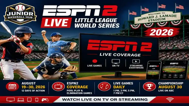 ESPN2 Live Little League World Series 2026: How to Watch Every Game 5 Promotional graphic for ESPN2 live coverage of the 2026 Little League World Series featuring live games, streaming options, championship schedule, Howard J. Lamade Stadium