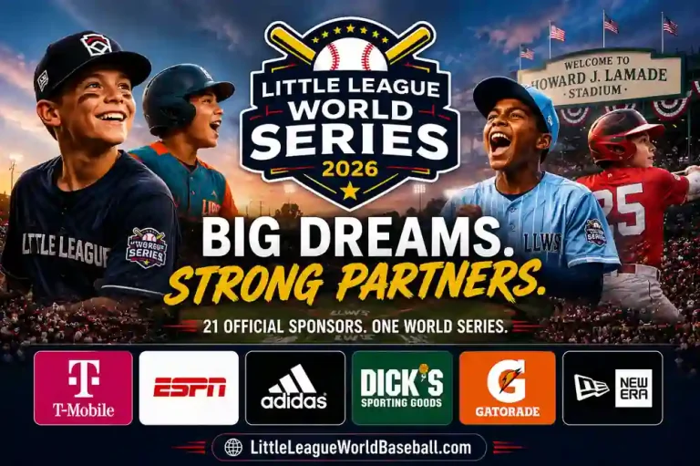 Little League World Series 2026 official sponsors featured image showing youth baseball players Howard J Lamade Stadium and major sponsor brands supporting the tournament