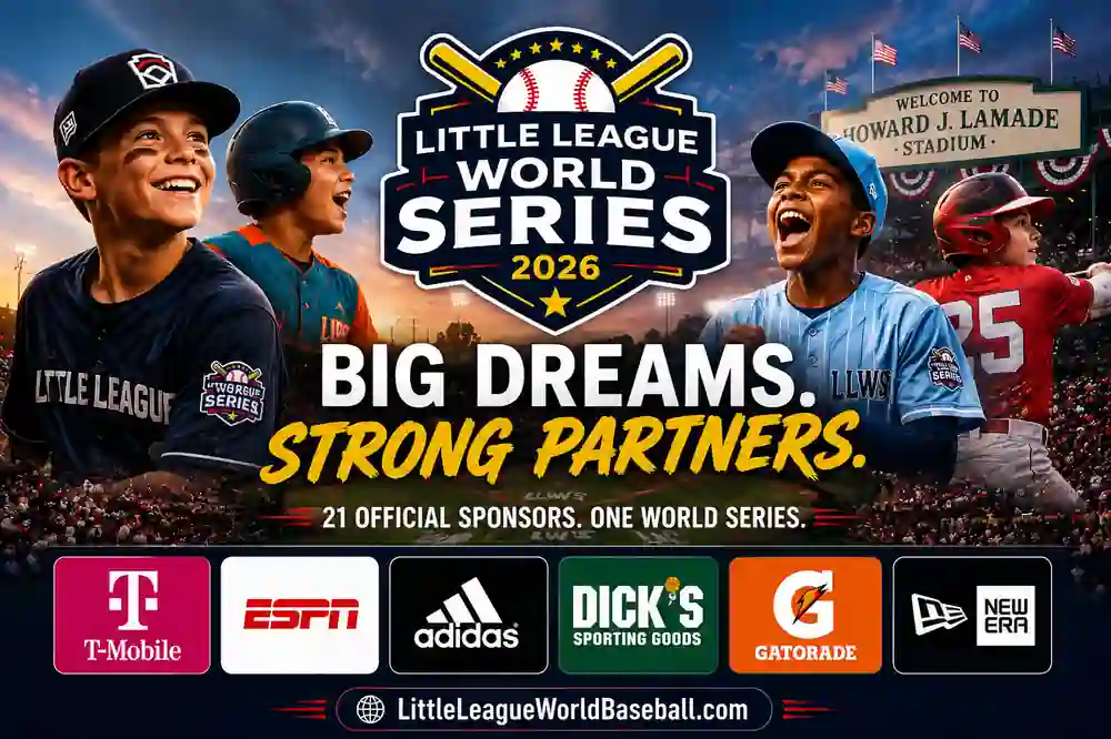 LLWS 2026 Sponsors: Every Official Partner and What They Do at LLWS 1 Little League World Series 2026 official sponsors featured image showing youth baseball players Howard J Lamade Stadium and major sponsor brands supporting the tournament