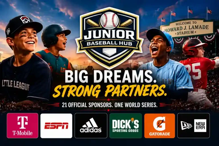 LLWS 2026 Sponsors: Every Official Partner and What They Do at LLWS 9 LLWS 2026 official sponsors graphic showing young baseball players, strong partners message, sponsor logos