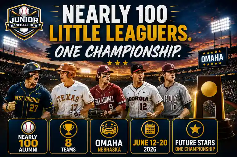 Nearly 100 Little League alumni competing across 8 teams at the 2026 College World Series in Omaha with future stars chasing one championship