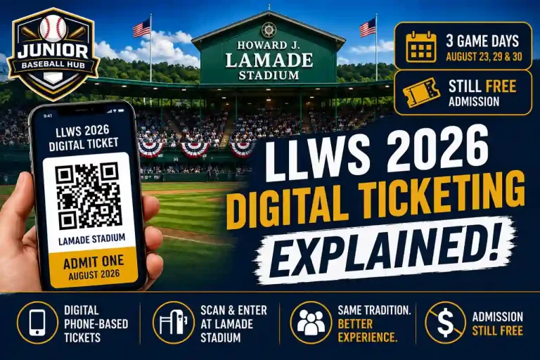 LLWS 2026 digital ticketing explained at Howard J. Lamade Stadium with mobile ticket QR code and free admission details.