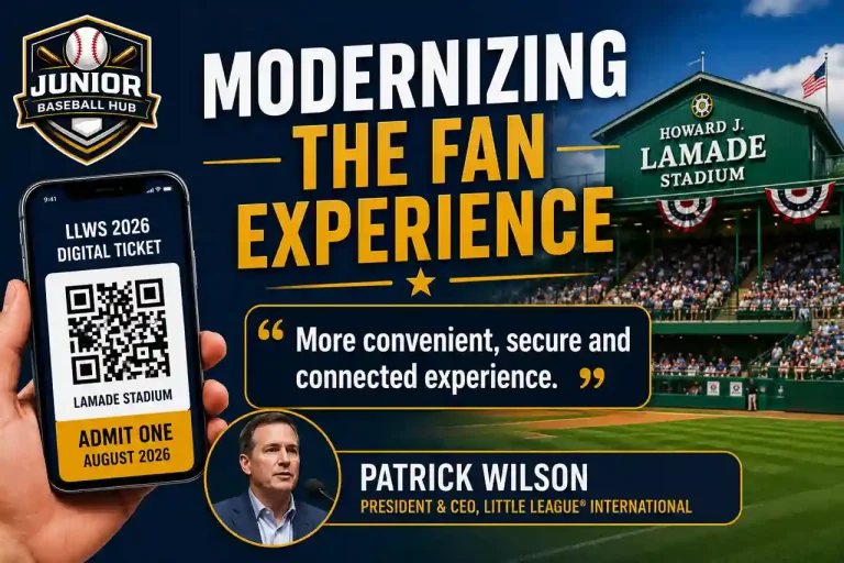 Patrick Wilson discusses the new LLWS 2026 digital ticketing system and fan experience improvements at Howard J. Lamade Stadium.