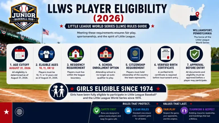 Little League World Series Rules, Age Limits, and Divisions (2026) 3 LLWS 2026 player eligibility guide showing age cutoff, residency rules, birth certificate requirements