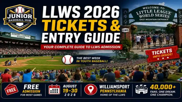 Little League World Series 2026 Tickets: Free Admission & Entry Guide 7 LLWS 2026 Tickets and Entry Guide infographic featuring free admission information, tournament dates, Williamsport, Pennsylvania, Howard J. Lamade Stadium, and Little League World Series entry details.