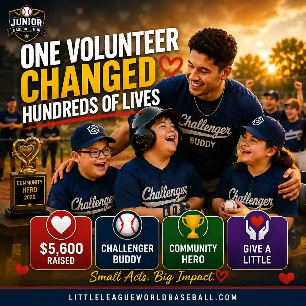 Little Leaguer Henri Vasquez Raises Over $3,000 for Challenger Division shareable feature image showing Henri celebrating with Challenger Division players after raising more than $5,600, earning Community Hero recognition, and inspiring others to give back.