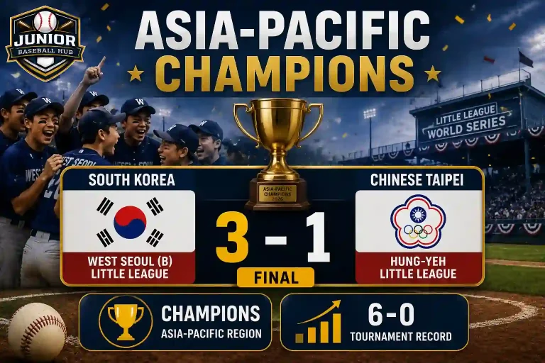 South Korea Qualifies for the 2026 Little League Baseball World Series 3 South Korea defeats Hung-Yeh Little League 3–1 to win the 2026 Asia-Pacific Region Championship, finishing with a perfect 6–0 record and qualifying for the Little League Baseball World Series.