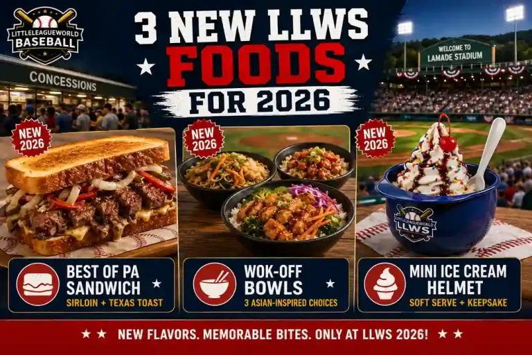 3 new LLWS foods for 2026 including Best of PA sandwich, Wok-Off bowls and mini ice cream helmet