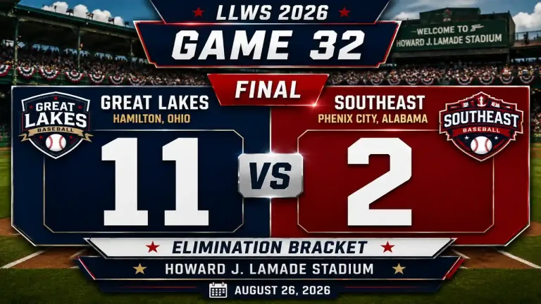 Great Lakes 11-2 Southeast final score in LLWS 2026 Game 32