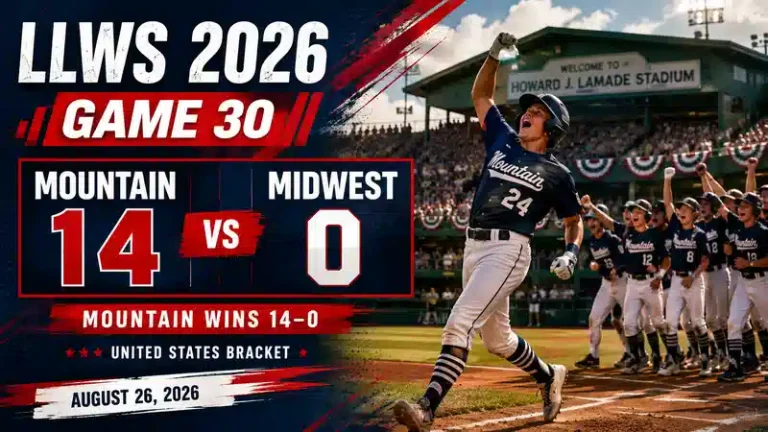 LLWS 2026 Game 30 recap Mountain 14 Midwest 0
