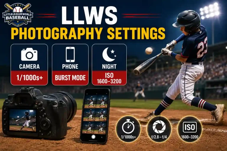 LLWS photography settings for camera, phone and night baseball