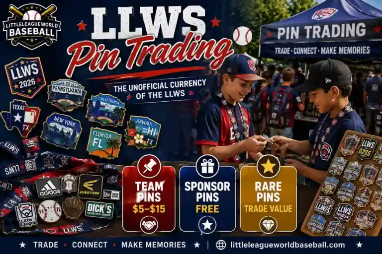 LLWS pin trading guide with team sponsor and rare pins