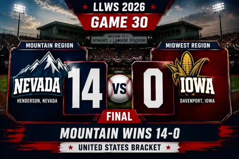 Mountain 14-0 Midwest final score in LLWS 2026 Game 30