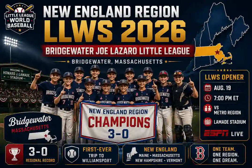 New England Region LLWS 2026: Bridgewater Joe Lazaro Little League Bridgewater, Massachusetts 1 New England Region LLWS 2026 featuring Bridgewater Joe Lazaro Little League from Bridgewater Massachusetts