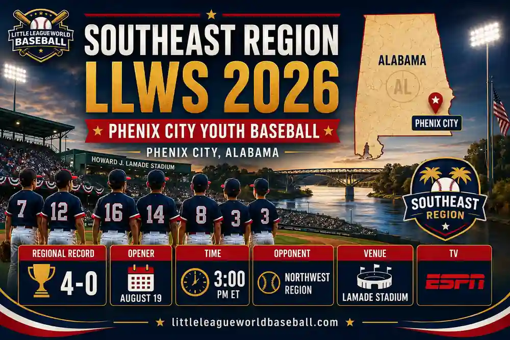 Southeast Region LLWS 2026: Phenix City Youth Baseball LL Phenix City, Alabama 1 Southeast Region LLWS 2026 featuring Phenix City Youth Baseball from Phenix City Alabama