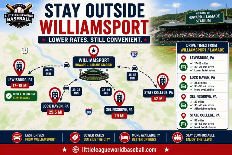 Nearby cities for hotels near Williamsport for LLWS 2026