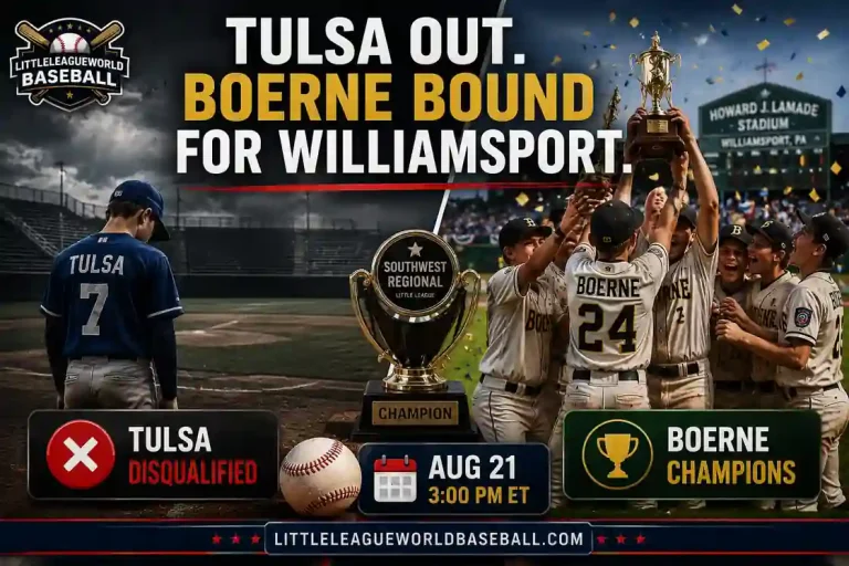 Tulsa disqualified while Boerne advances to Williamsport for the 2026 LLWS